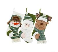 HEIBTENY 3D Christmas Stocking Set Knitted Fabric Holiday Decorative Socks for Home Fireplace Mantel with Santa Snowman Deer Pattern 20x47cm 3 Pack