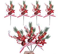 HEIBTENY 4-Piece Festive Christmas Picks Set with Candy Canes, Red Bell, Star and Gifts Accents, 32 cm Plastic Branch Ornaments for Tree, Wreath and Garland Holiday Decoration