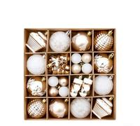 HEIBTENY 42 Pcs Shatterproof Christmas Tree Baubles Set in Red Green Gold and White, Assorted Hanging Ornaments for Holiday Decorations, Home Office Party Use(golden in white)