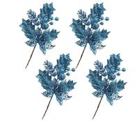 HEIBTENY 4Pcs Artificial Christmas Tree Branch Picks with Hollowed Fruit Design and Glitter Finish for Holiday Tree Wreath and Centerpiece Decoration(Blue)