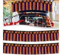 HEIBTENY 4Pcs Halloween Party Decoration Banner Set Metallic Tassel Flower Pumpkin Design Foil Fringe Background Wall Garland Orange Purple Black