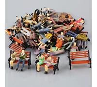 HEIBTENY 50 Pieces Realistic Passenger Figures + 6 Benches, Railway System Miniatures, Scale 1:50, Plastic, Realistic and Varied, Mixed Colors