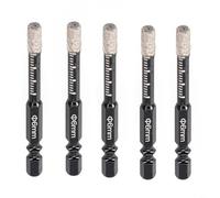 HEIBTENY 5pcs Vacuum Brazed Diamond Dry Drill Bits with Hex Handle, For Granite Marble for TILE Glass Concrete Masonry Plastic, 6mm and 8mm Set, Black(6mm)