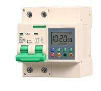 HEIBTENY 63A Countdown Circuit Breaker 2-Pole 220V Timer Switch with Overload and Short-Circuit Protection for Water Pumps Industrial Equipment DIN Rail Mount White(Timer-16 sets)