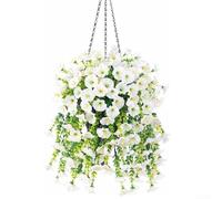 HEIBTENY 8 Types of Colours Artificial Flowers Morning Glory, 75 cm, Like Real Artificial Hanging Plant, for Wall, Home, Garden, Wedding, Decoration, Outdoor, Garden, Balcony, Wedding (White)