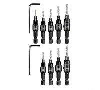 HEIBTENY 9-Piece Countersink Drill Bit Set with Adjustable Depth, HSS Woodworking Pilot Hole Kit for #5-#12 Screws, 1/4" Hex Shank Quick Change System for Clean Professional Joints in(Silver)
