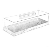 HEIBTENY Acrylic Rectangular Serving Tray with Lid, 355x127x90mm Food Container for Cupcakes, Bread, Cheese, Fruits and Pastries, Marble Pattern Plastic Base with Non-Slip Pads(B)