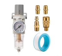 HEIBTENY Air Compressor Pressure Moisture Filter, 1/4 NPT Regulator Kits with Gauge, 145 PSI Max, 18 SCFM Flow, for Workshop, Automotive Repair, Industrial HVAC Systems, White