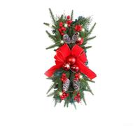 HEIBTENY Artificial Christmas Teardrop Stairway Swag Cordless Wreath Door Garland with Red Berries, Plastic Festive Decoration for Home Indoor Outdoor, 45/48/55 cm(K1-23 warming)