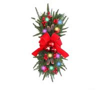 HEIBTENY Artificial Christmas Teardrop Stairway Swag Cordless Wreath Door Garland with Red Berries, Plastic Festive Decoration for Home Indoor Outdoor, 45/48/55 cm(K1-23 coloured)
