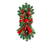 HEIBTENY Artificial Christmas Teardrop Stairway Swag Cordless Wreath Door Garland with Red Berries, Plastic Festive Decoration for Home Indoor Outdoor, 45/48/55 cm(red green warming)