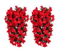HEIBTENY Artificial Hanging Flowers 2PCS Silk Bougainvillea Fake Flowers Outdoor Indoor Decoration for Balcony Garden Patio Wall Hanging Vine Plants 55cm(big red)