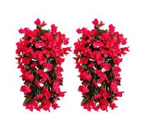 HEIBTENY Artificial Hanging Flowers 2PCS Silk Bougainvillea Fake Flowers Outdoor Indoor Decoration for Balcony Garden Patio Wall Hanging Vine Plants 55cm(hanging red)