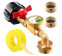 HEIBTENY Brass Propane Refill Adapter - Elbow Design with Easy-Grip Red Ball Valve, Glow-in-the-Dark Three-Zone Gauge, for 1 lb Camping/BBQ Tanks from 5-40 lb Source Cylinders