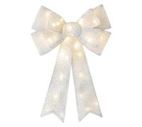 HEIBTENY Christmas Bow Decoration with Red LED Lights and 8 Lighting Modes, Weather-Resistant 54cm Festive Ornament for Outdoor Gate, Garage or Wall(Luminous silver)