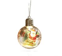 HEIBTENY Christmas LED Hanging Ornaments Transparent Plastic Light-Up Baubles With Button Battery Festive Santa Claus And Reindeer Designs For Xmas Tree Home Party(B)