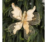 HEIBTENY Christmas Tree Butterfly Ornaments Decorative Picks - 6 Beautiful Colors Red Gold Pink Green White Rose Gold - 22 x 20 cm Fabric Holiday Decorations(gold)