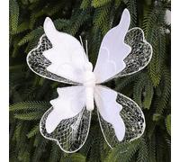 HEIBTENY Christmas Tree Butterfly Ornaments Decorative Picks - 6 Beautiful Colors Red Gold Pink Green White Rose Gold - 22 x 20 cm Fabric Holiday Decorations(White)
