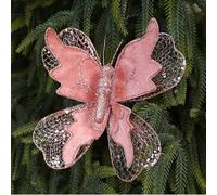 HEIBTENY Christmas Tree Butterfly Ornaments Decorative Picks - 6 Beautiful Colors Red Gold Pink Green White Rose Gold - 22 x 20 cm Fabric Holiday Decorations(Rose of gold)