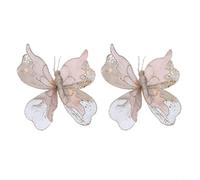 HEIBTENY Christmas Tree Butterfly Ornaments Decorative Picks - 6 Beautiful Colors Red Gold Pink Green White Rose Gold - 22 x 20 cm Fabric Holiday Decorations(Light pink)
