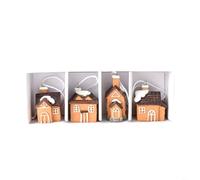 HEIBTENY Christmas Tree Ornaments Set 4 Pack For Mini Resin Pendants With Santa Elk Dog Cat Snow House Festive Hanging Decor For Xmas Tree Wreath Garlands Holiday(House)