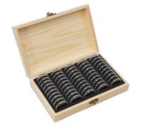 HEIBTENY Coin Holder Case,Wooden Coin Storage Box,Coin Protection Box with Adjustable Pads, Double Layer Protection, Compatible with Coins from 12mm to 46mm(50pcs)