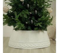 HEIBTENY Cream Knitted Christmas Tree Collar Chunky Cable Pattern Heavy Yarn 28 Inch Wide Rustic Decorative Skirt for Artificial Trees Festive Home Garden Holiday Décor