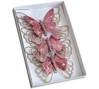 HEIBTENY Double Layer Butterfly Christmas Tree Clip Ornament with Glitter Mesh Hanging Decor for Holiday Display in Silver, Gold, Red and Pink, Versatile Clip Attachment (Pink)