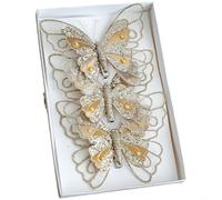 HEIBTENY Double Layer Butterfly Christmas Tree Clip Ornament with Glitter Mesh Hanging Decor for Holiday Display in Silver, Gold, Red and Pink, Versatile Clip Attachment (Gold)