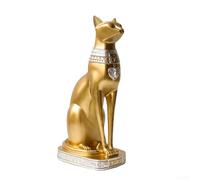 HEIBTENY Egyptian Bastet Cat Goddess Figurine, Resin Collectible Statue with Candle Holder, Black White Gold Decor for Home Office, Ancient Egypt Mythology(15)