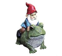 HEIBTENY Garden Gnome Sitting On Frog Gnomes, 15.2 cm x 11 cm, Funny Statue, Waterproof Garden Decoration for the Garden, Lawn, Home, Decoration for the Patio, Decoration for the Balcony