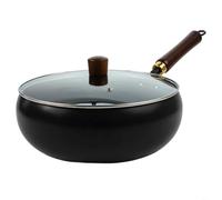 HEIBTENY Iron Pans, Traditional Hand Forged Iron Pan Uncoated Big Belly Frying Pan Heavy Duty Metal Cookware For Versatile Kitchen Cooking Sautéing (28cm pot+L glass lid)