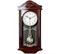 HEIBTENY Large Vintage Pendulum Wall Clock, 60cm Retro Swing Clock with Silent Movement, Rectangular Plastic Case & Glass Mirror for Living Room Bedroom Study Decor, Mahogany