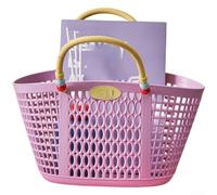 HEIBTENY Macaron Color Bathroom Organizer Basket with Handles, PP with Hollow Drainage, Stackable Storage for Bathroom Accessories, Kitchen Supplies or Laundry(Purple)