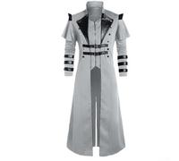 HEIBTENY Men's Button Fashion Jacket, Steampunk Black Gothic Victorian Steampunk Assassin Elf Pirate Jacket(Black M) (M Gray)