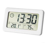 HEIBTENY Modern Slim LCD Digital Alarm Clock with Temperature Humidity Monitor, Large Screen Date Display, 12/24 Hour Format, Wall Mount or Desk Stand for Home Office Bedroom, White(White)