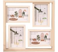HEIBTENY Modern Wooden Photo Frame 4 Grid Display For 6X6 Inch Pictures Wall Hanging Or Tabletop Collage Picture Frame With Natural Wood Grain For Home Office Living(A)
