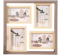 HEIBTENY Modern Wooden Photo Frame 4 Grid Display For 6X6 Inch Pictures Wall Hanging Or Tabletop Collage Picture Frame With Natural Wood Grain For Home Office Living(B)