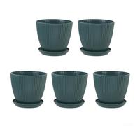 HEIBTENY Pack of 5 Plant Pots, Flower Pots, Growing Pots, Round Tray with Thickened Flower Pot, 6 Inch Plastic Plant Pots, Flower Pots, Diameter 15 cm, Height 13 cm (Dark Green)