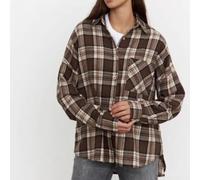 HEIBTENY Retro Plaid Lapel Shirt Women Polyester Winter Wear | Classic plaid pattern, front pockets, lapel collar, loose for fit, suitable for winter layering