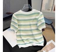 HEIBTENY Ribbed Knit Tank for top Ladies Striped Pattern Casual Ribbed | Soft ribbed knit, striped pattern, short sleeve, round neck, perfect for summer days