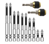 HEIBTENY Screwdriver Set 10 Pcs Magnetic Non-Slip Cross Bits with 2 Quick-Release Adapters, Alloy Steel for Impact Drivers, 25 mm-90 mm