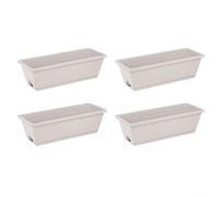 HEIBTENY Set of 4 Plastic Window Boxes Planters for Plants with Effective Drainage and Trays, Suitable for Vegetable Gardening, Indoor and Outdoor Flowers, Balcony Use, 43 x 19 x 15 cm (Shade Gray)
