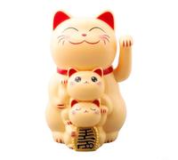 HEIBTENY Solar Maneki Neko Waving Cat, Mini Solar Powered Fortune Cat Lucky Charm with Waving Arm Output Indicator, Car Decor, 11.4 cm (Yellow)