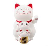 HEIBTENY Solar Maneki Neko Waving Cat, Mini Solar Powered Fortune Cat Lucky Charm with Waving Arm Output Indicator, Car Decor, 11.4 cm (White)