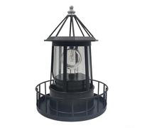 HEIBTENY Solar Rotating Lighthouse LED Garden Light, 360-Degree Outdoor Decor Lamp, Waterproof Iron and ABS Lawn Ornament for Patio Yard Pathway, Black Red Colour,(Black)