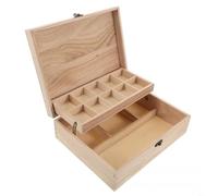 HEIBTENY Solid Paulownia Wood Jewelry Organizer with Two Tier Flip Top Storage, Multiple Compartments for Sewing Supplies, Rings, Threads and Small Valuables