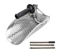 HEIBTENY Stainless Steel Sand Scoop with Long Handle and Detachable Sections for Efficient Beach Metal Detecting and Easy Sifting of Valuables from Sand and Debris(3 sections)