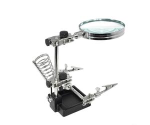 HEIBTENY Third Hand Soldering Station with 3X Magnifying Glass, Adjustable for ALLIGATOR Clips and Ball Joint, Cast Iron Base Welding Helper with Iron Holder and Sponge for PCB Repair