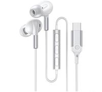 HEIBTENY Type C Wired In-Ear Headphones With Active Noise Cancelling 10Mm Driver Digital Audio Earbuds With Mic Hi-Res 384KHz/32bit Sound For IPhone 15 for IPAD for HUAWEI(White)